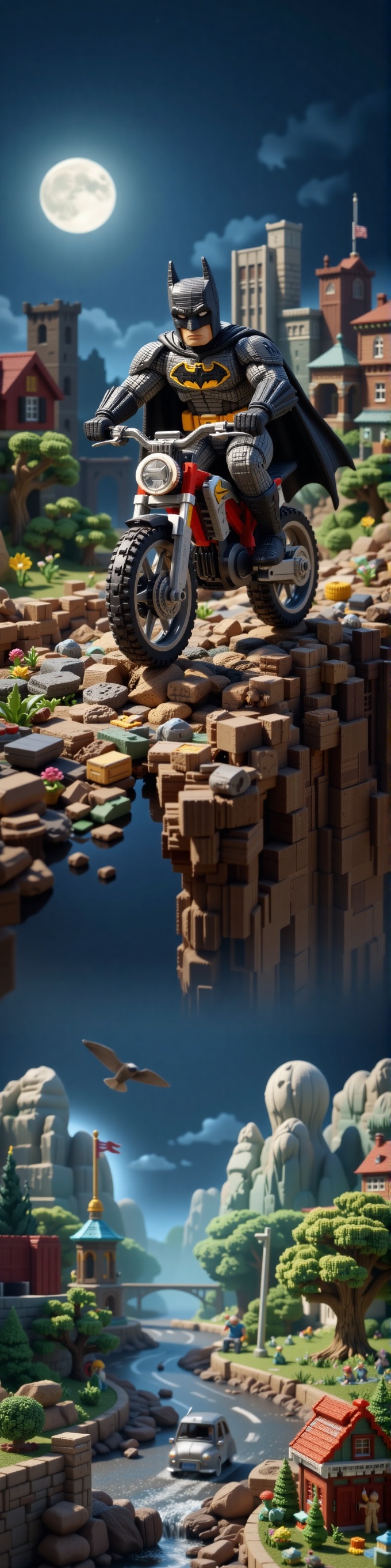 Voxel art,  voxel artwork,  batman riding a bike on Tensor.Art