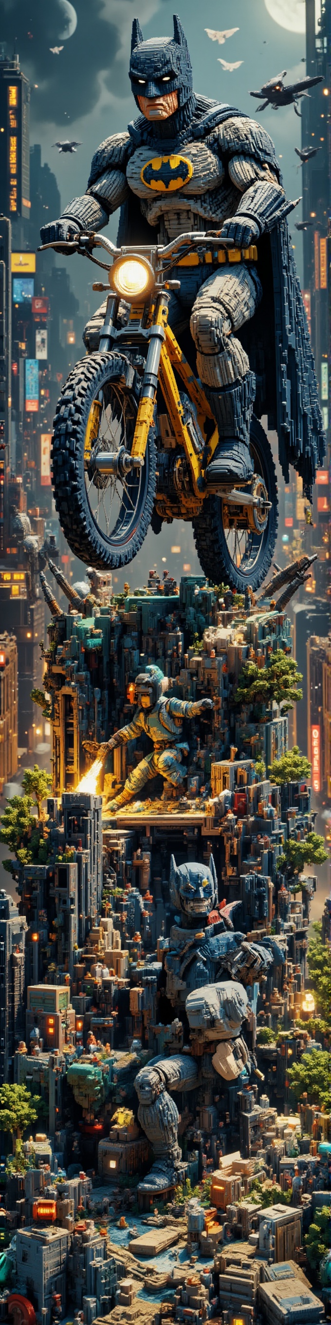 Voxel art,  voxel artwork,  batman riding a bike on Tensor.Art