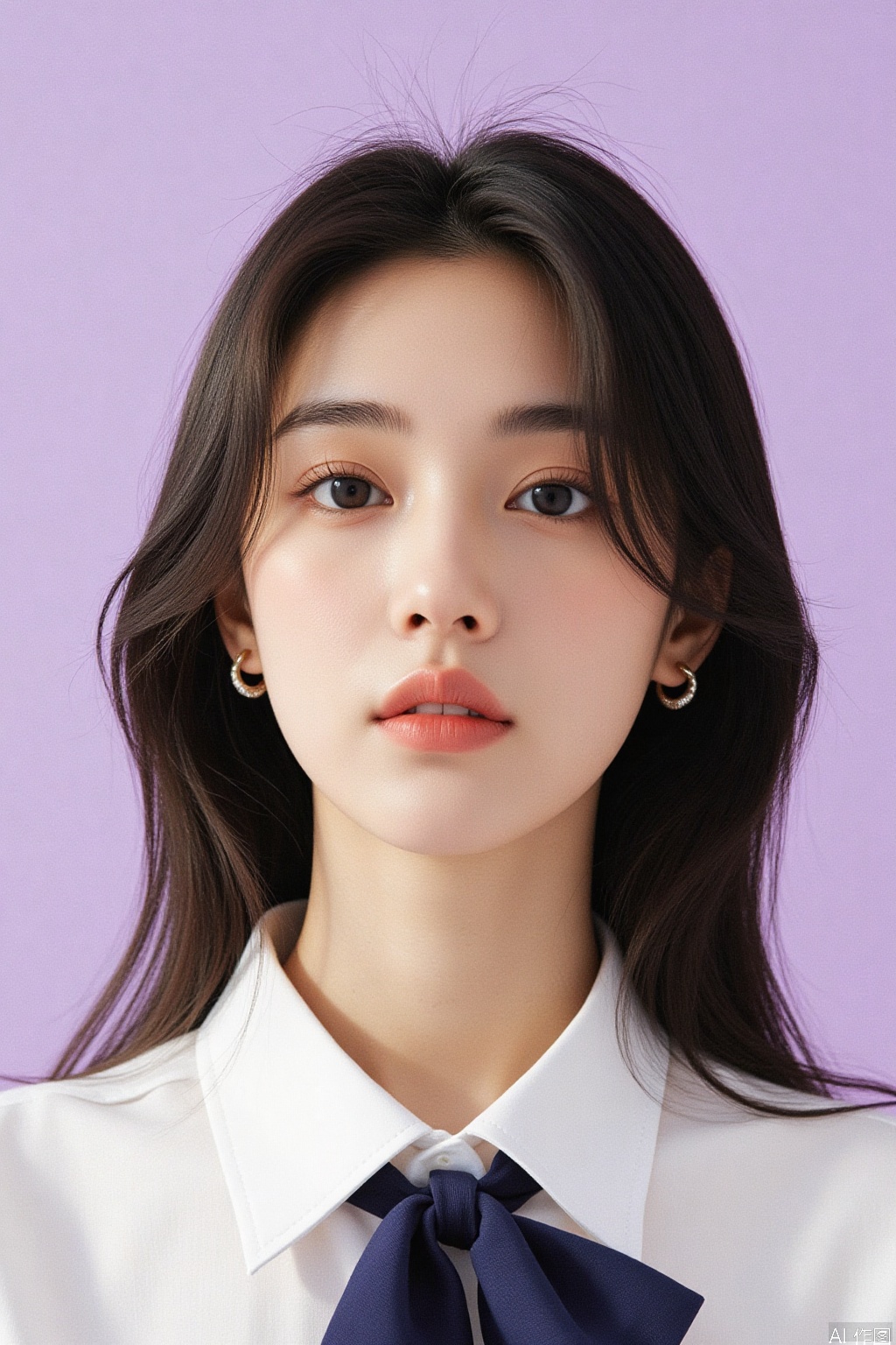 photo of Asian female supermodel,natural light,film grain,simple white background, purple background