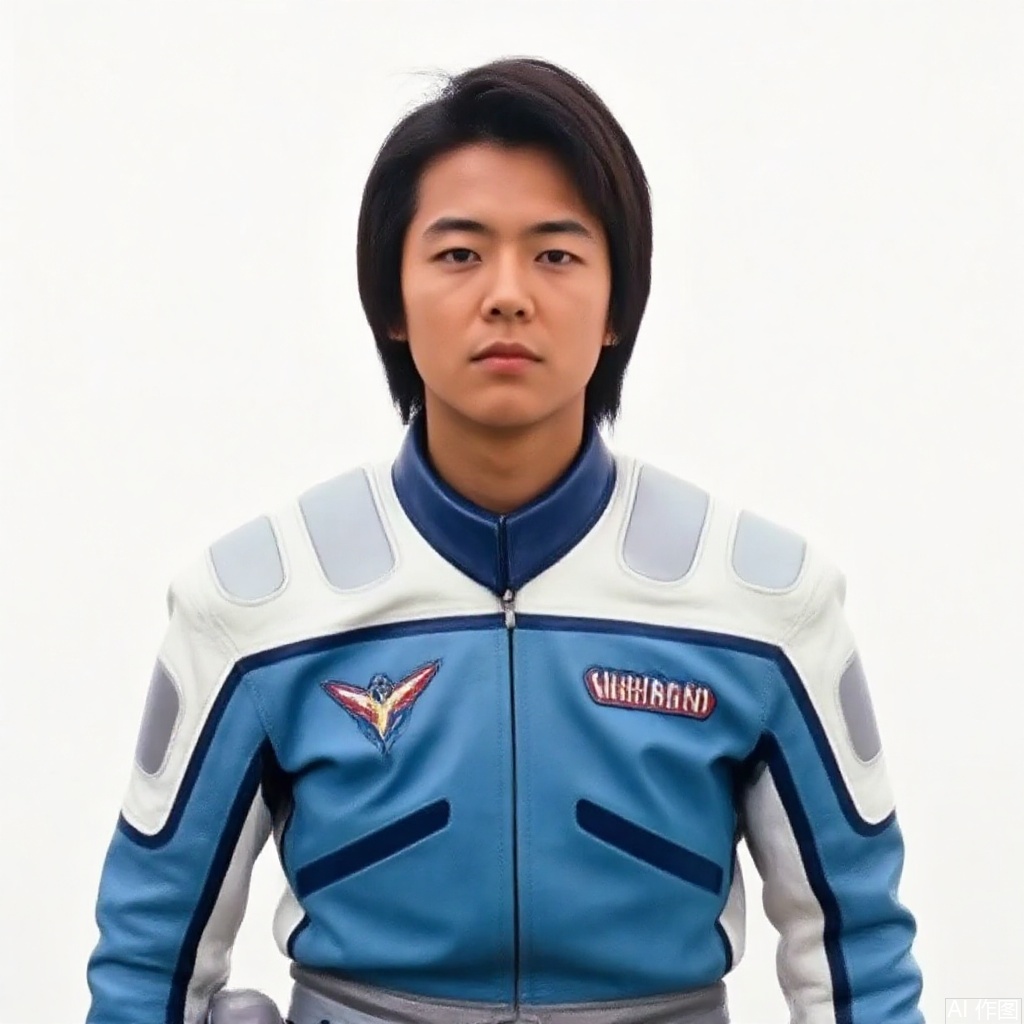 masterpiece, best quality,solo,(white background:1.2),simple background,
looking at viewer,EYES,collar,belt,logo,uniform,jacket,pants,gloves,boots,emblem,blue jacket,blue pants,blue jacket with grey and white line,blue pants with white line