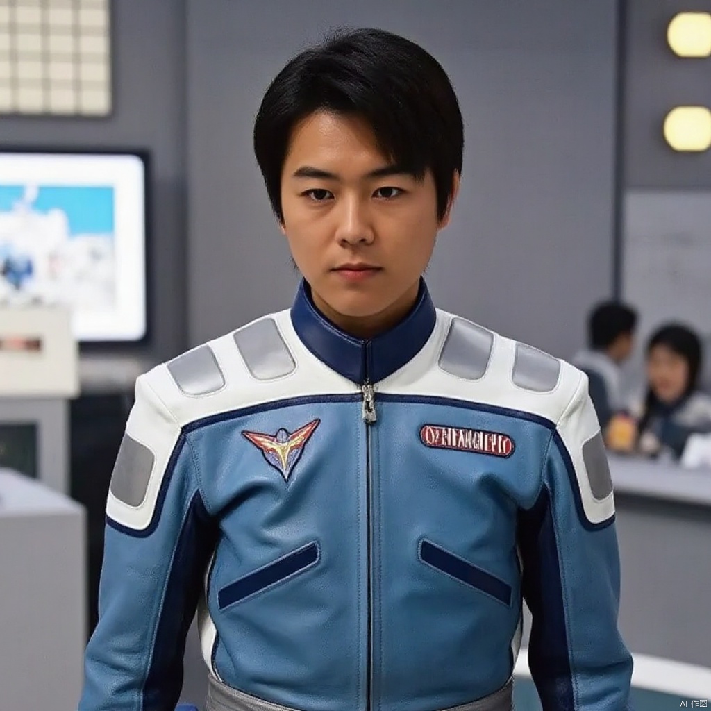 EYES,collar,belt,logo,uniform,jacket,pants,gloves,boots,emblem,blue jacket,blue pants,blue jacket with grey and white line,blue pants with white line
