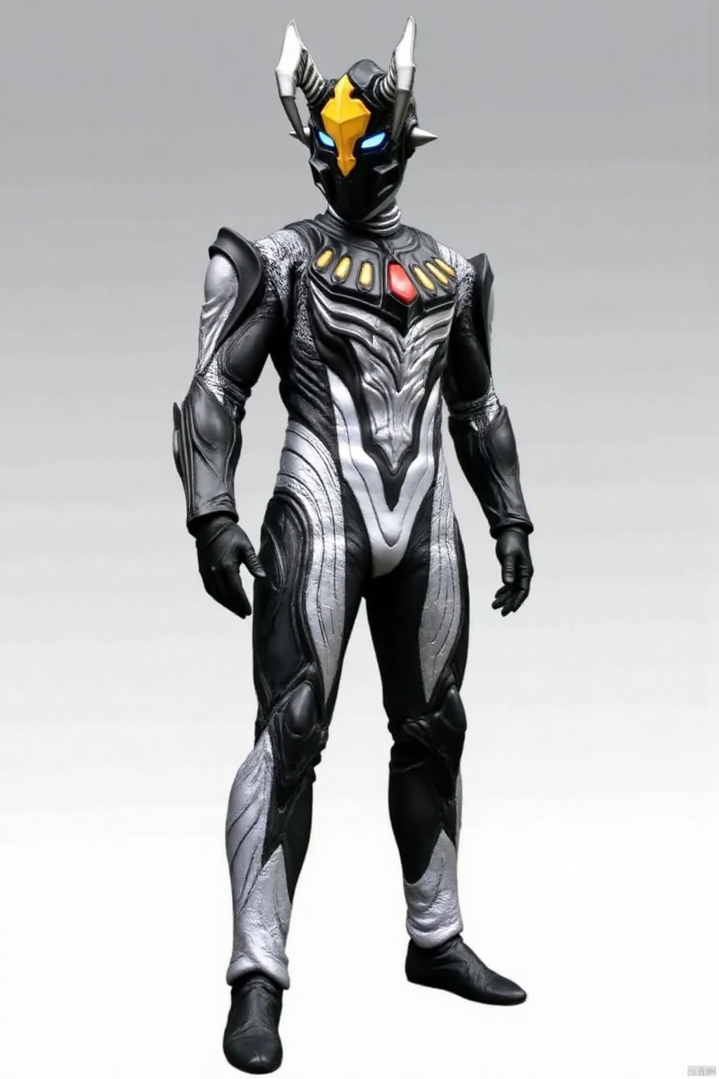 Zter,ultraman,bodysuit,gloves,legwear,boots,cover,mask,plugsuit,armor,bodysuit,pattern on body,tight-fitting,helmet,leather suit,latex,tokusatsu,no humans,science fiction,hard mask,no smile,no eyes,no nose,solo,rubber bodysuit with line,alien,