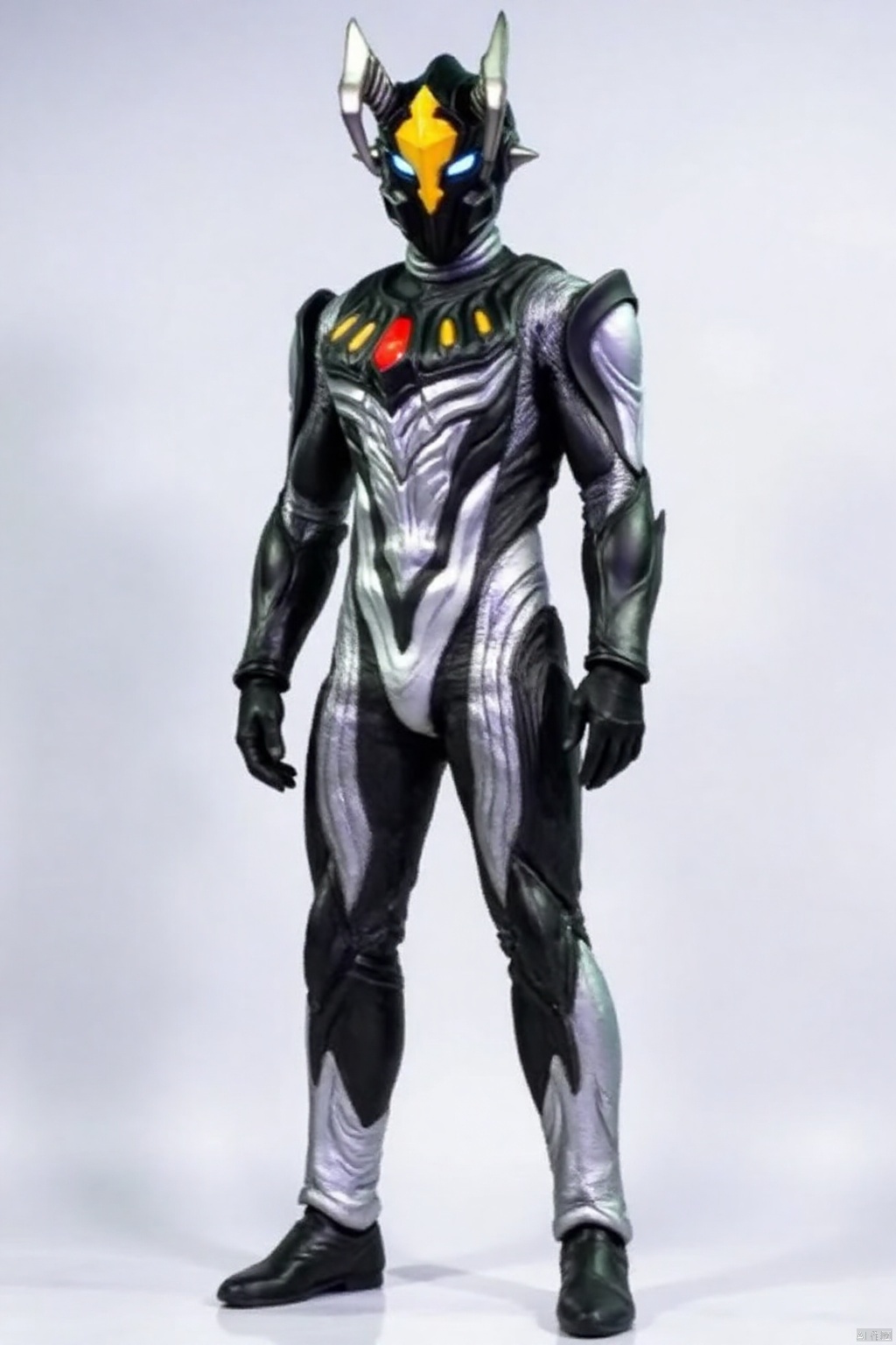 Zter,ultraman,bodysuit,gloves,legwear,boots,cover,mask,plugsuit,armor,bodysuit,pattern on body,tight-fitting,helmet,leather suit,latex,tokusatsu,no humans,science fiction,hard mask,no smile,no eyes,no nose,solo,rubber bodysuit with line,alien,