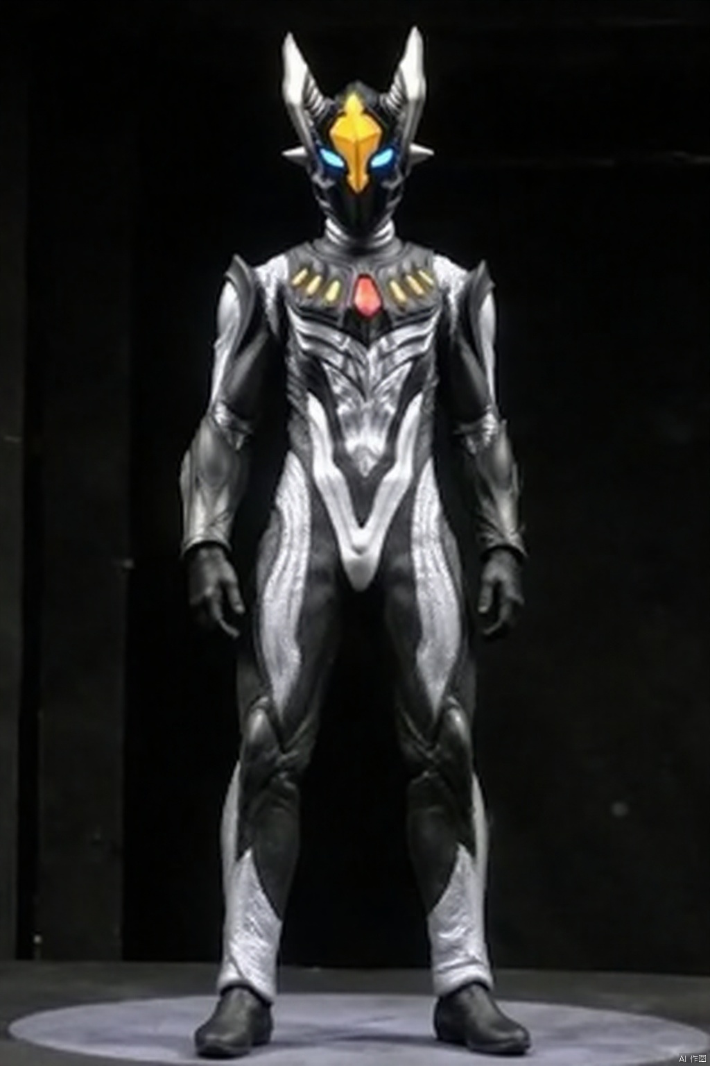 Zter,ultraman,bodysuit,gloves,legwear,boots,cover,mask,plugsuit,armor,bodysuit,pattern on body,tight-fitting,helmet,leather suit,latex,tokusatsu,no humans,science fiction,hard mask,no smile,no eyes,no nose,solo,rubber bodysuit with line,alien,