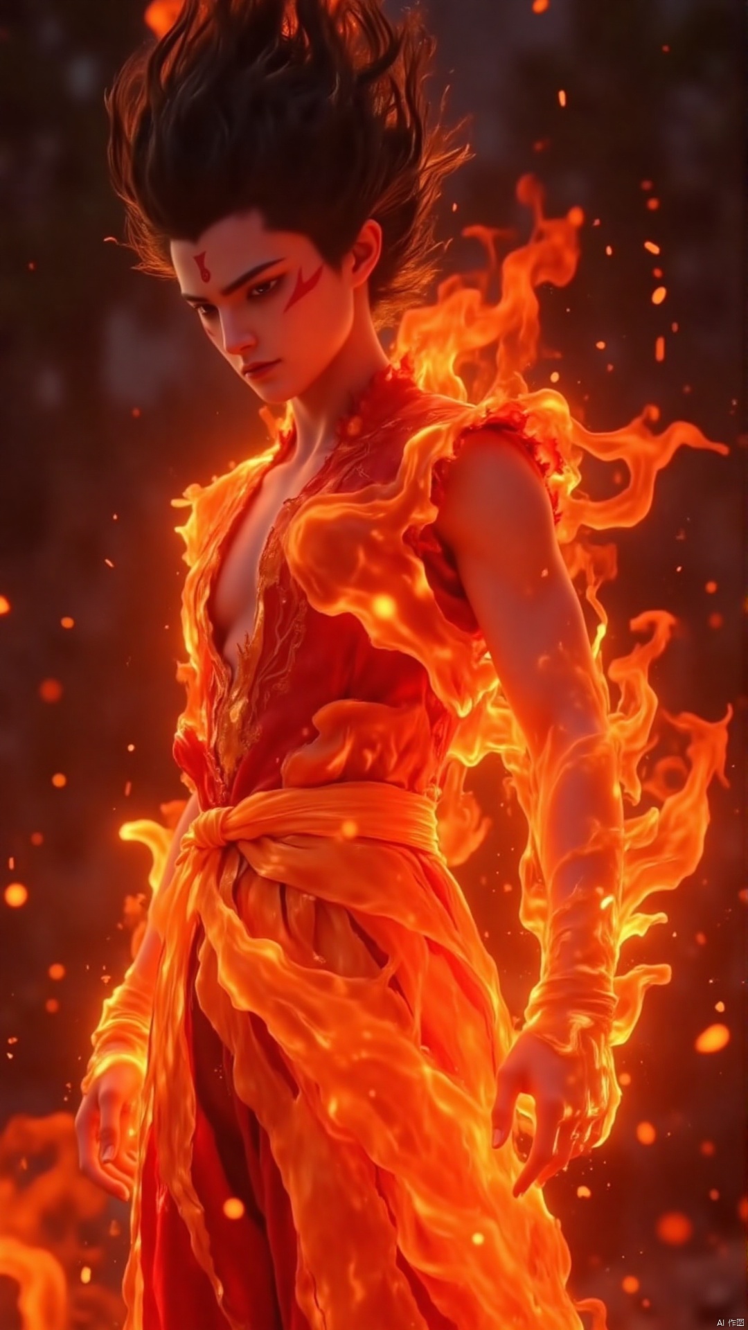 Nezha, the boy wonder, is clad in a suit entirely made of flames. The fiery red tunic clings to his body, its flames pulsating with a rhythm that seems to echo his heartbeat. The collar, a ring of bright, crackling fire, frames his determined face. His sash, a ribbon of fire, flutters in the non - existent wind, leaving behind a trail of sparks. As he brandishes his Qiankun Ring, the flames on his clothes seem to respond, growing brighter and more intense. Whether he's soaring through the air on his Wind - fire Wheels or engaging in a fierce battle, his fiery clothing makes him a truly awe - inspiring sight, a symbol of hope and strength in the face of darkness.