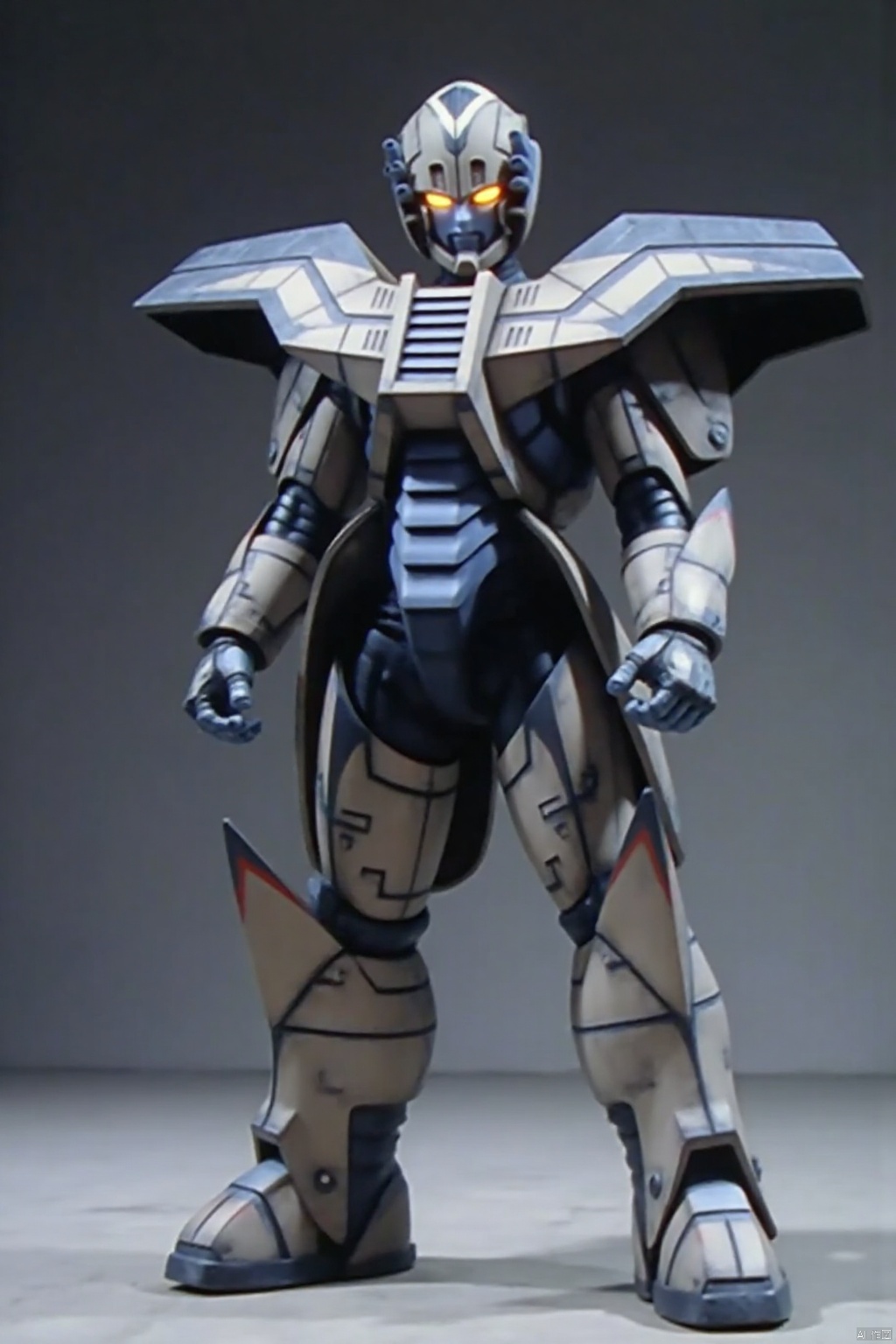 ultraman,silver bodysuit,silver gloves,legwear,gloves,boots,cover,mask,plugsuit,armor,bodysuit,red pattern on body,silver tight-fitting,silver footwear,helmet,leather suit,latex,tokusatsu,no humans,science fiction,silver head,hard mask,no smile,no eyes,no nose,solo,silver rubber bodysuit with red line,armor,helmet,super robot,machinery,mecha