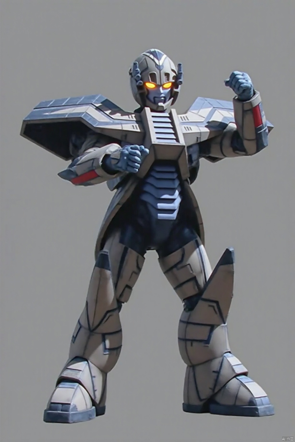 ultraman,silver bodysuit,silver gloves,legwear,gloves,boots,cover,mask,plugsuit,armor,bodysuit,red pattern on body,silver tight-fitting,silver footwear,helmet,leather suit,latex,tokusatsu,no humans,science fiction,silver head,hard mask,no smile,no eyes,no nose,solo,silver rubber bodysuit with red line,armor,helmet,super robot,machinery,mecha