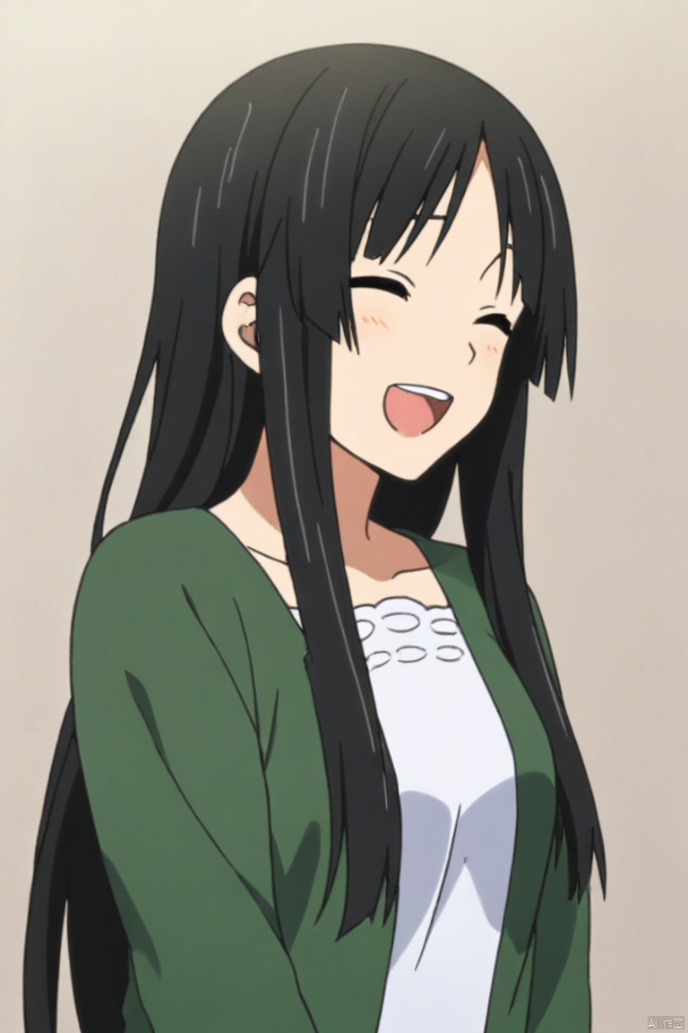 Black hair, long hair, laughing,upper body