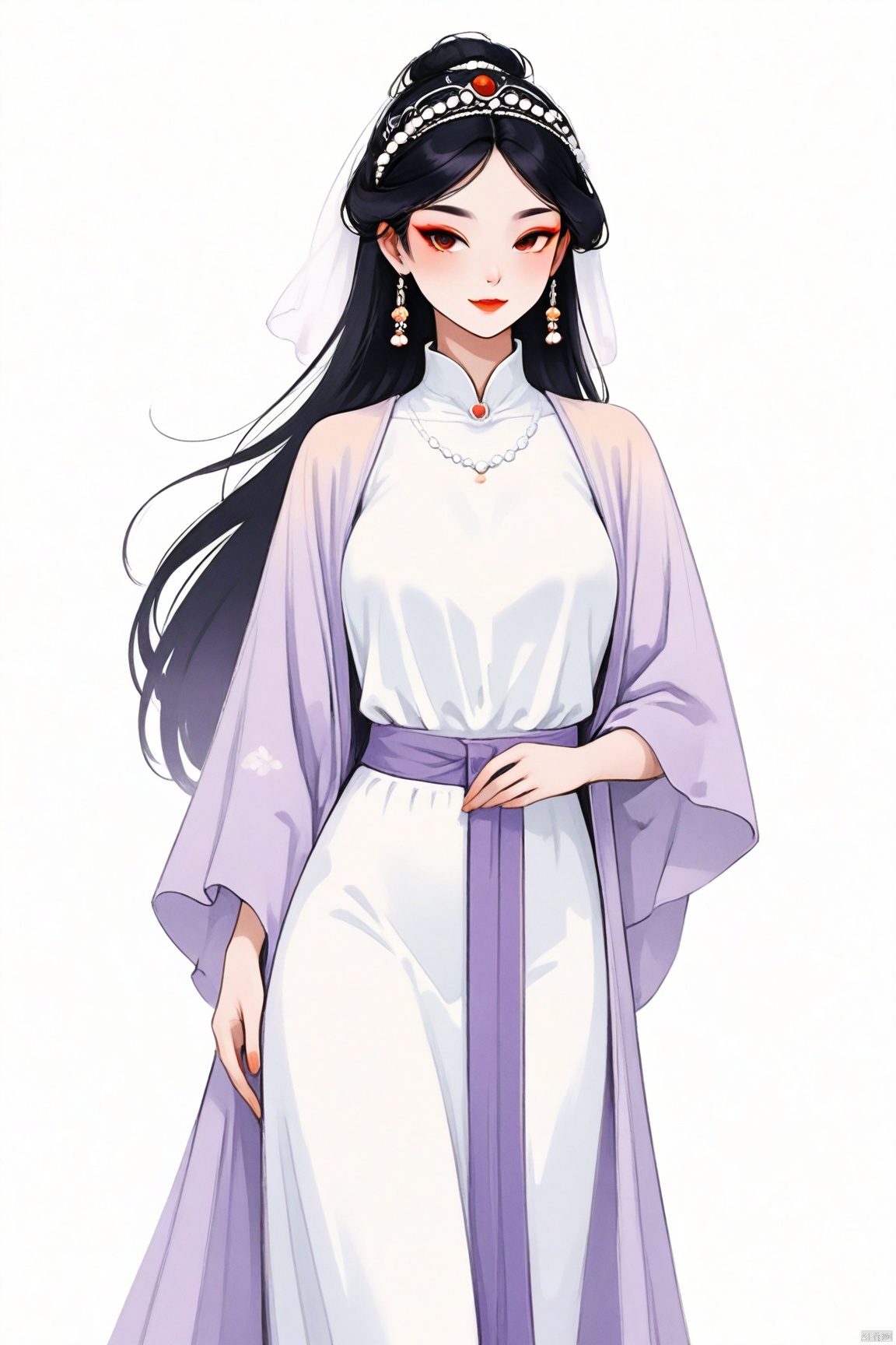 A majestic 8K CG artwork of a single girl dressed in stunning Peking Opera costumes. She stands regally against a vast, dreamlike plain, where the only distraction is a hint of subtle orange hue. Her elegant temperament and exquisite facial features are highlighted by masterful makeup. Dramatic headwear adorns her refined visage, as she exudes an air of refined sophistication. The framing is minimalist, with a simple background that lets the subject shine. Traditional Chinese painting techniques evoke a realistic, almost two-dimensional quality, transporting the viewer to a realm of ethereal beauty.