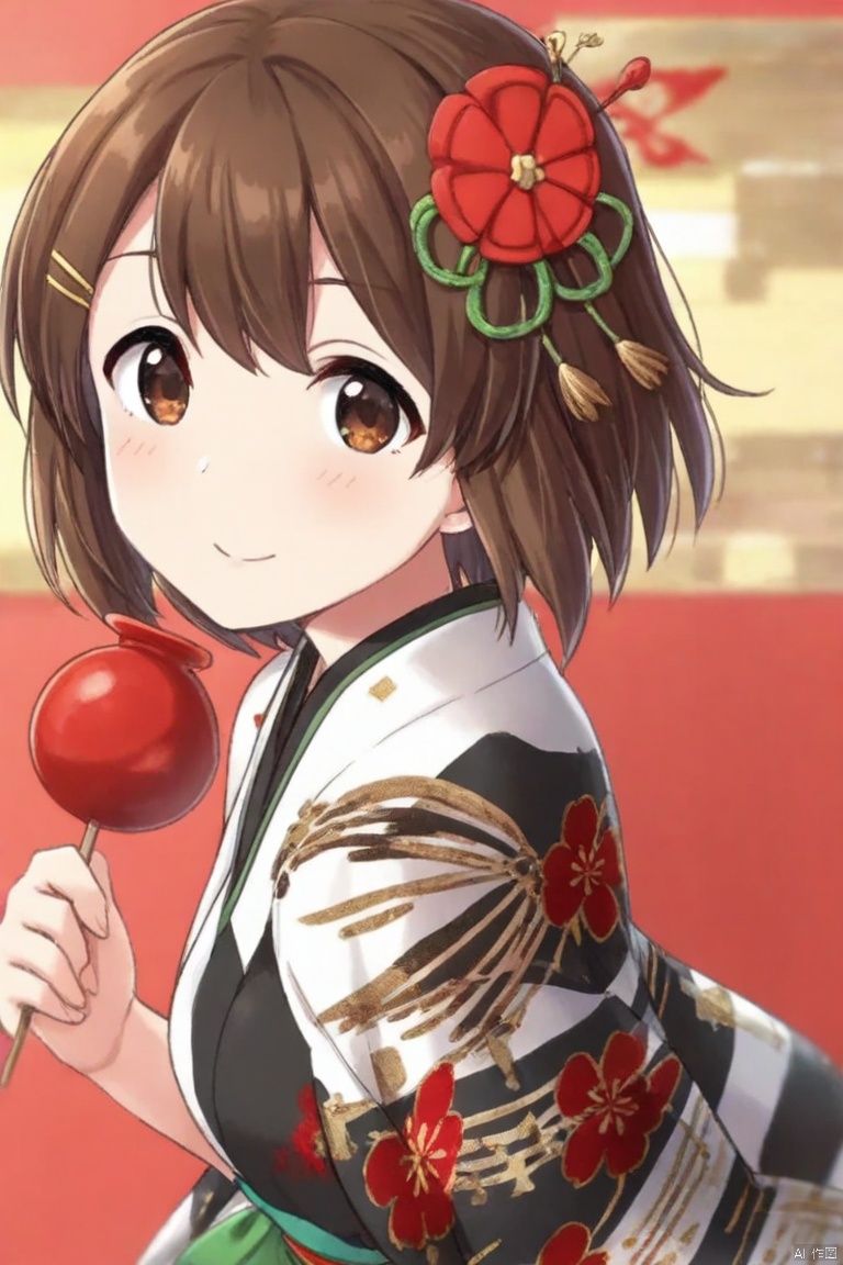 1girl,solo,looking at viewer,short hair,brown hair,hair ornament,close