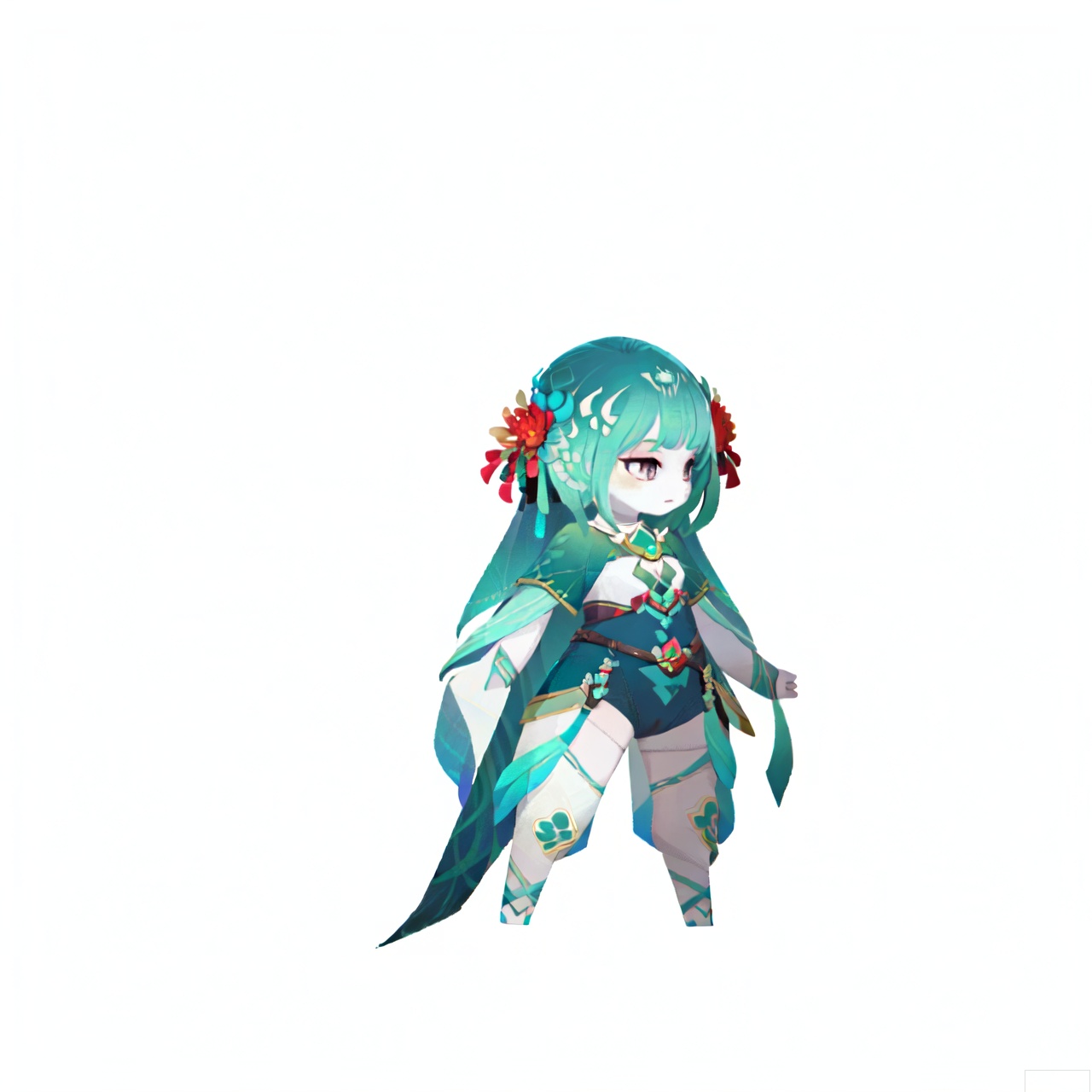 women,full body,bigflowers behind,Masterpiece,fine detail,best quality,official art,extremely detailed CG unified 8k wallpaper,beautiful detail,((transparent clothes:1.4)and(delicate skin)and(green and white clothes)), sea background, sdorica,(simple background,white background:1.2)