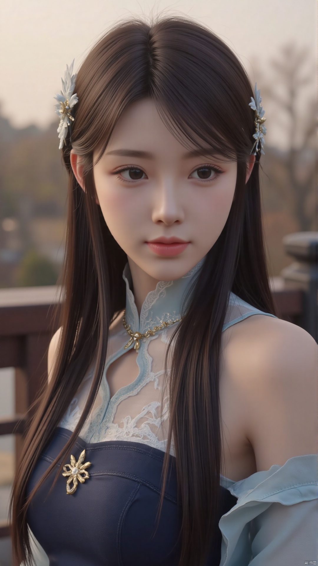  a asian woman, sexy long hair, charming and seductive temperament, distant close-up, golden ratio, movie texture, minimalism, high-end feeling, strong contrast between cold and warm, outdoor scenes, 