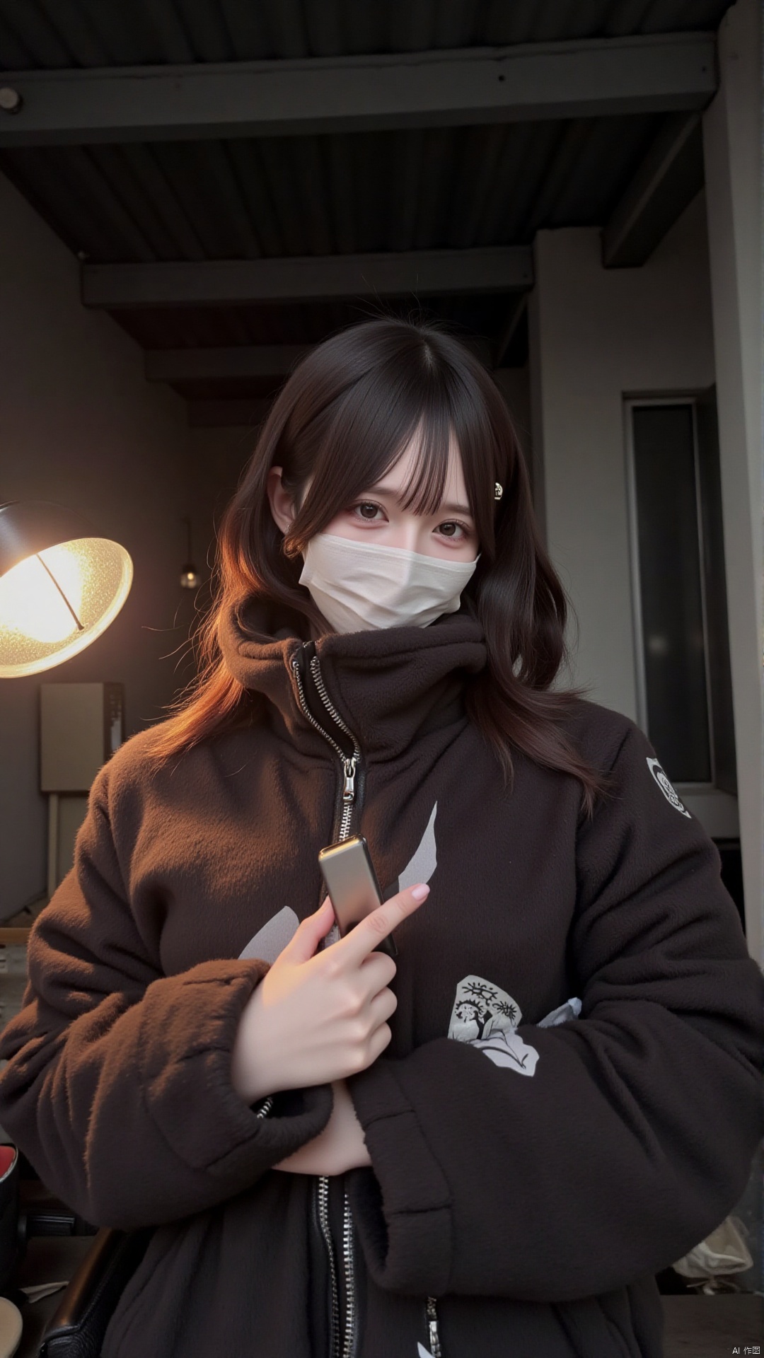 wearing a mask,8k, RAW photo, best quality, masterpiece,,backlight, illumination Pro, ((poakl)),1girl