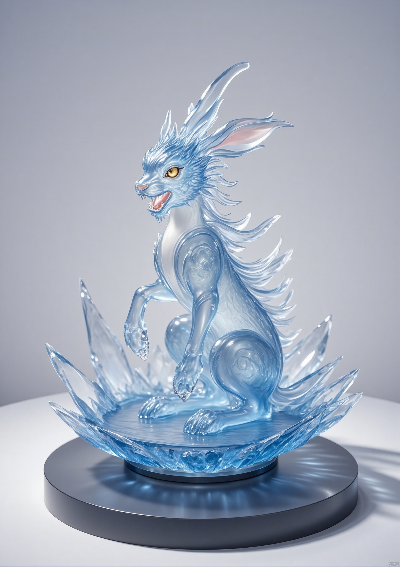 simple background, white background, yellow eyes, , grey background, water, blurry, no humans,Rabbit,ic_figurine