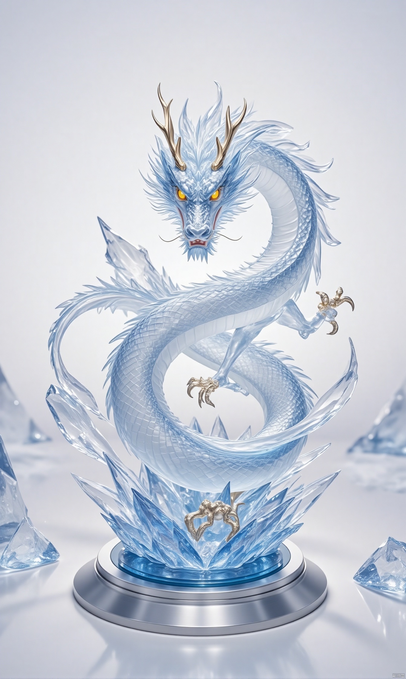 simple background, white background, yellow eyes, , grey background, water, blurry, no humans,snake,ic_figurine