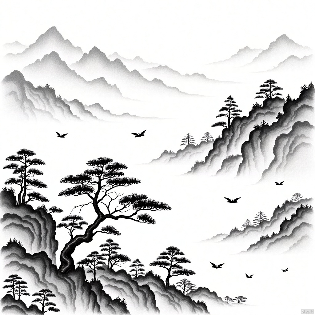 Chinese ink painting, landscape,
