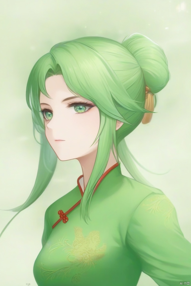 longjuan,1girl,green_eyes,green_hair,chinese_clothes,upper_body