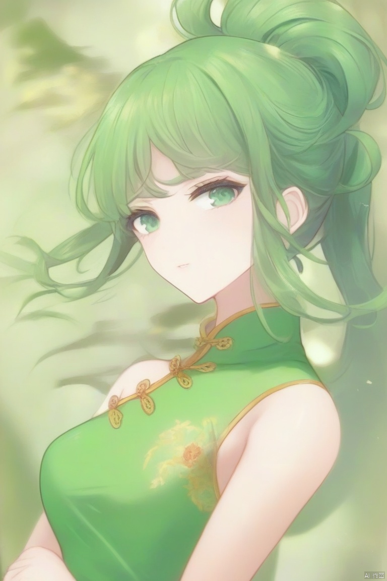 longjuan,1girl,green_eyes,green_hair,chinese_clothes,upper_body