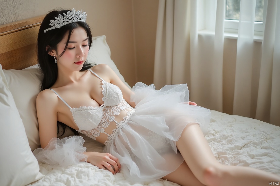 一个新娘,古典少女自然肉色肌肤,浅青丝质薄纱夏衣被溪水完全浸透,半透明布料紧贴玲珑曲线,阳光穿透纱料显现胸部自然起伏与臀部饱满弧度,腰间系带被水流冲开形成动态褶皱,赤足陷入长满耳叶苔的卵石间,脚踝缠绕松脱的浅青纱带,远处沙石小路蜿蜒至褪色竹亭,水面倒影中可见背部湿纱吸附的肩胛骨轮廓,8K真实皮肤肌理（毛孔/绒毛/运动后红晕）,布料透光率随水深梯度变化,柳叶卡在卵石缝隙间,芦苇丛挂着晨露未消的蛛网