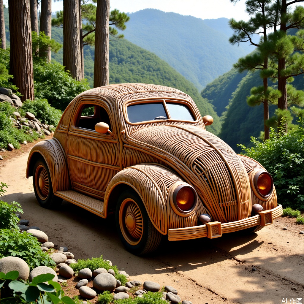 car,Bamboo woven articles,Natural scenery