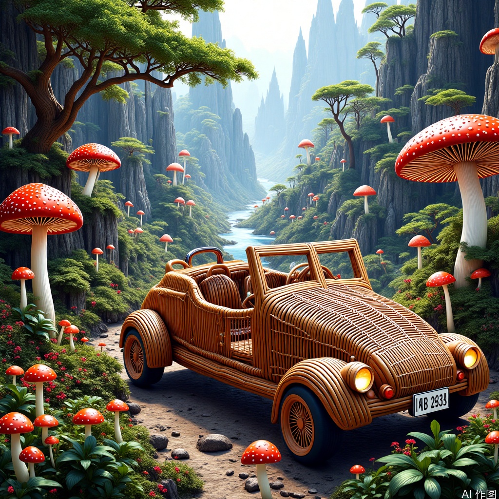 car,Bamboo woven articles,Natural scenery,Mushroom city