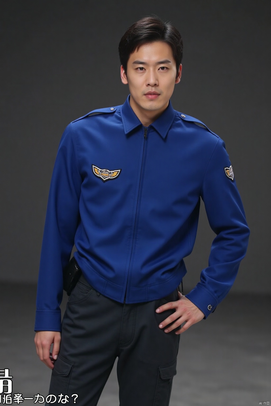 EGIS,collar,belt,logo,uniform,jacket,pants,gloves,boots,emblem,blue jacket,BLACK pants,