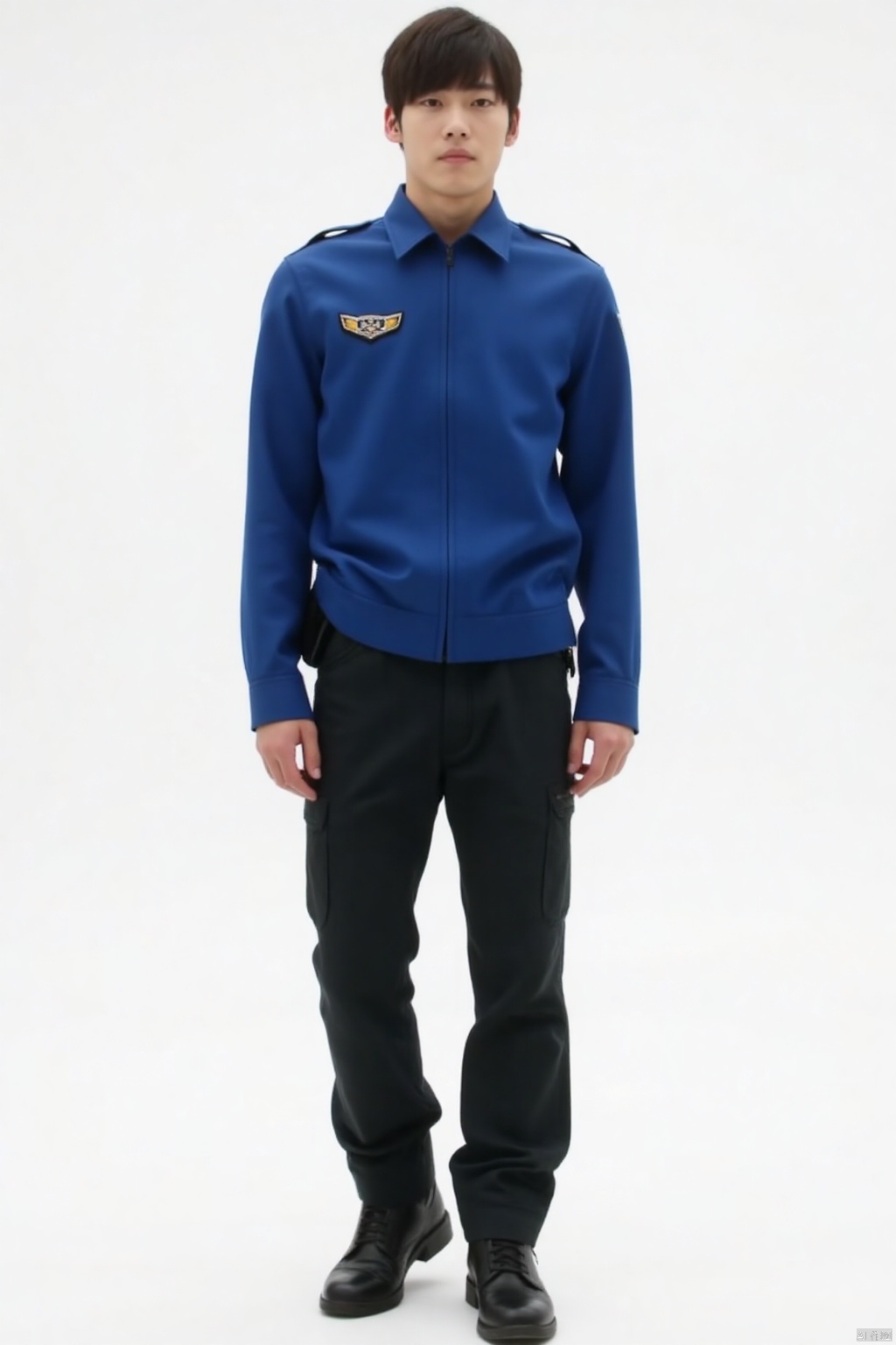 EGIS,collar,belt,logo,uniform,jacket,pants,gloves,boots,emblem,blue jacket,BLACK pants,