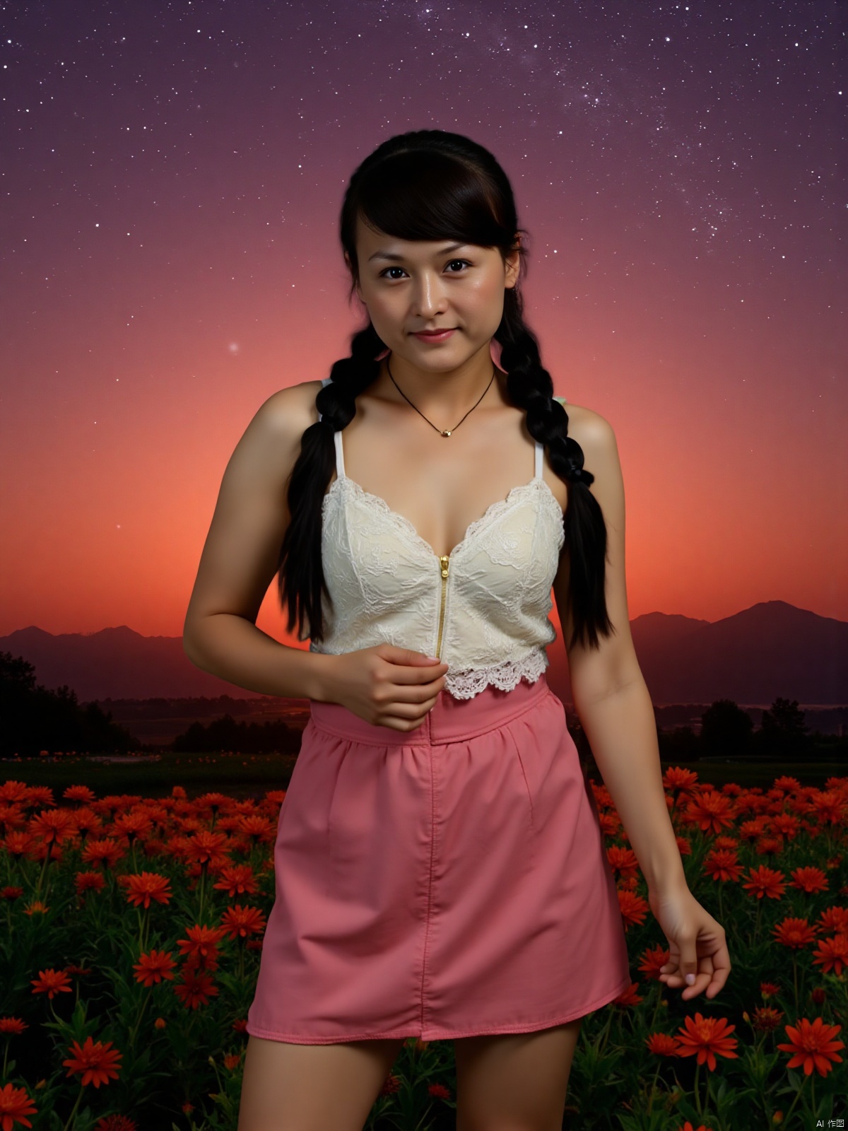 clear water,dark background,dark,black smoke,night,(((cleavage))),(((big boobs))),(((leakage from the cleavage of the breast))),1girl,green_hair,((((big breasts)))),Black_hair,single_braid,Bangs,Beautiful Finger,Beautiful long legs,Beautiful body,Beautiful Nose,Beautiful character design,perfect eyes,perfect face,expressive eyes,perfect balance,looking at viewer,(Focus on her face),closed mouth,(innocent_big_eyes:1),(Light_Smile:0.5),official art,extremely detailed CG unity 8k wallpaper,perfect lighting,Colorful,Bright_Front_face_Lighting,(masterpiece:1),(best_quality:1),ultra high res,4K,ultra-detailed,photography,8K,HDR,highres,absurdres:1.2,Kodak portra 400,film grain,blurry background,bokeh:1.2,lens flare,(vibrant_color:1.2),professional photograph,(Beautiful,large_Breasts:1.4),(beautiful_face:1.5),(narrow_waist),((((((in a meadow,))))))),red flowers everywhere,white lace bra,pond,reed,riverside,clear water,classicism,guilin landscape,big boobs,gradient background,across the land,the other shore flowers,cloudy day,dark background,dark,black smoke,chinese classical style,night,((((starry_sky,firefly,)))),(((simple background))),1girl,solo,panorama,cloud,sunset,sky,sun,twilight,sparkle,cloudy_sky,purple_sky,gradient_sky,sunrise,shooting_star,evening,orange_sky,sunlight,star_\(sky\),lens_flare,mountain,dusk,1girl,outdoors,red_sky,diffraction_spikes,((((full_shot,high_heels)))),(hair ornament, jewelry, earrings, solo, brown hair, blue eyes, white background, long hair, expressionless, closed mouth, simple background,necklace,dress,hair ornament),