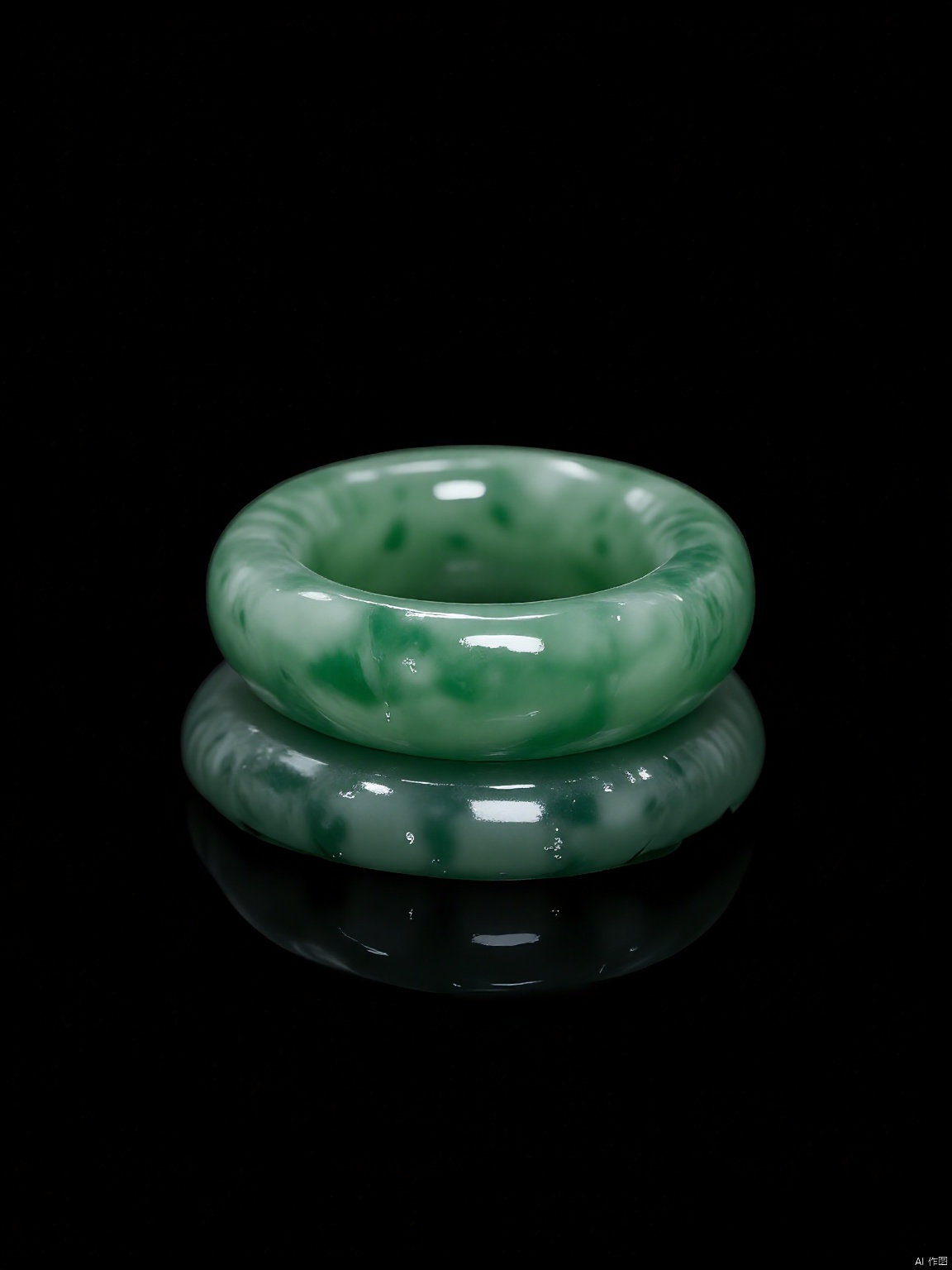 YSCZ, A jade bracelet, reflecting a gentle and soothing glow, adorns the quiet elegance of a black backdrop.