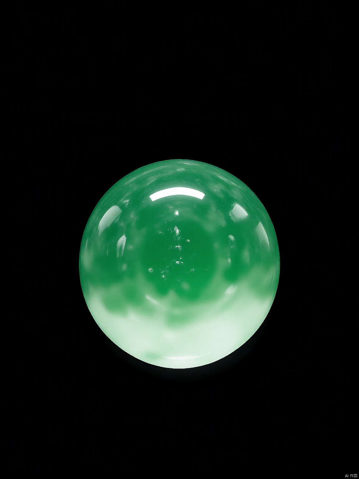 YSCZ, A jade sphere, with its perfect and flawless form, floats ethereally in the midst of a black void.
