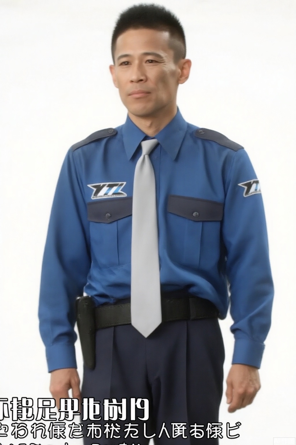 masterpiece, best quality,solo,(white background:1.2),simple background,
looking at viewer,VTL,collar,belt,logo,uniform,jacket,pants,emblem,blue jacket,blue pants,blue jacket with grey line,blue pants with gray line