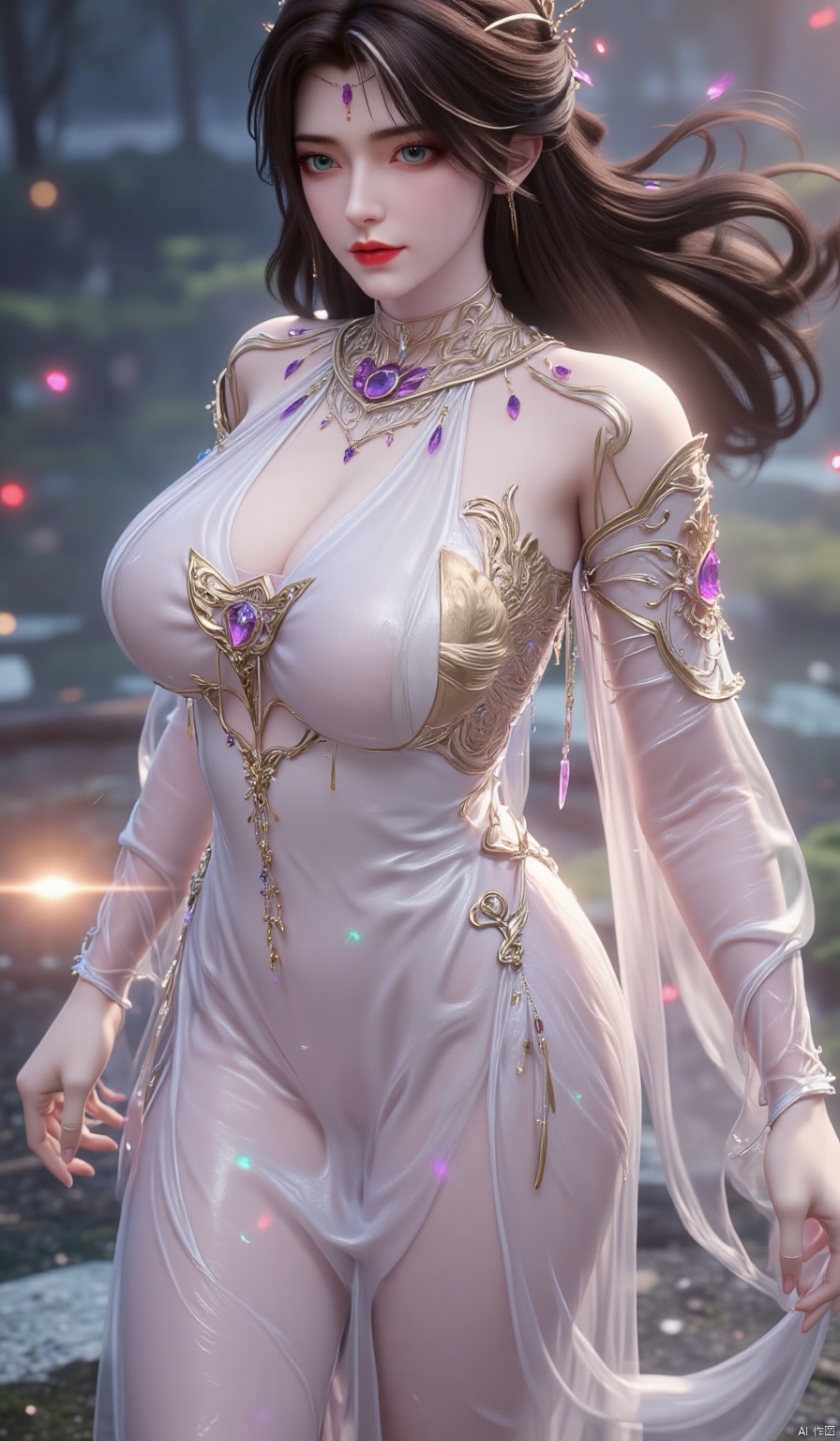 A graceful maiden in a crystal dress with multicolored reflections, rainbow prism effect, floating in an aurora-lit sky, shimmering fabric, ethereal glow, highly detailed, 4k resolution.
描述：