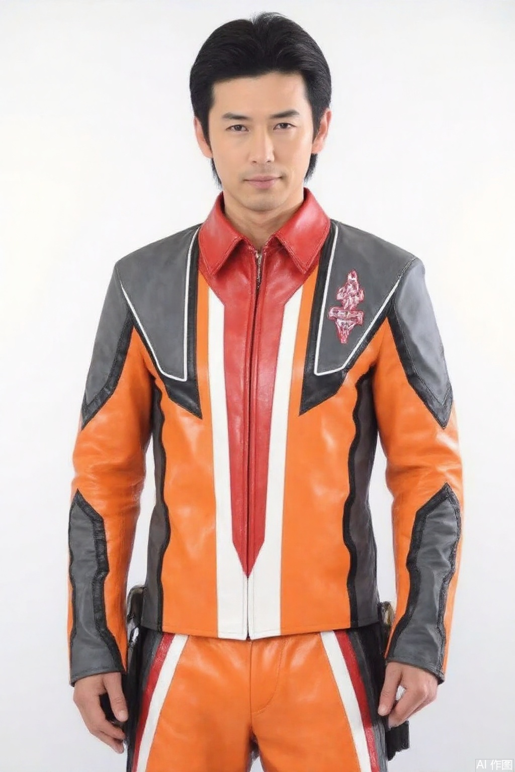 masterpiece, best quality,solo,(white background:1.2),simple background,
looking at viewer,UGP,helmet,collar,belt,logo,uniform,jacket,pants,gloves,boots,emblem,orange jacket,grey pants,orange jacket with grey and white line,orange jacket with red collar,grey pants with white line