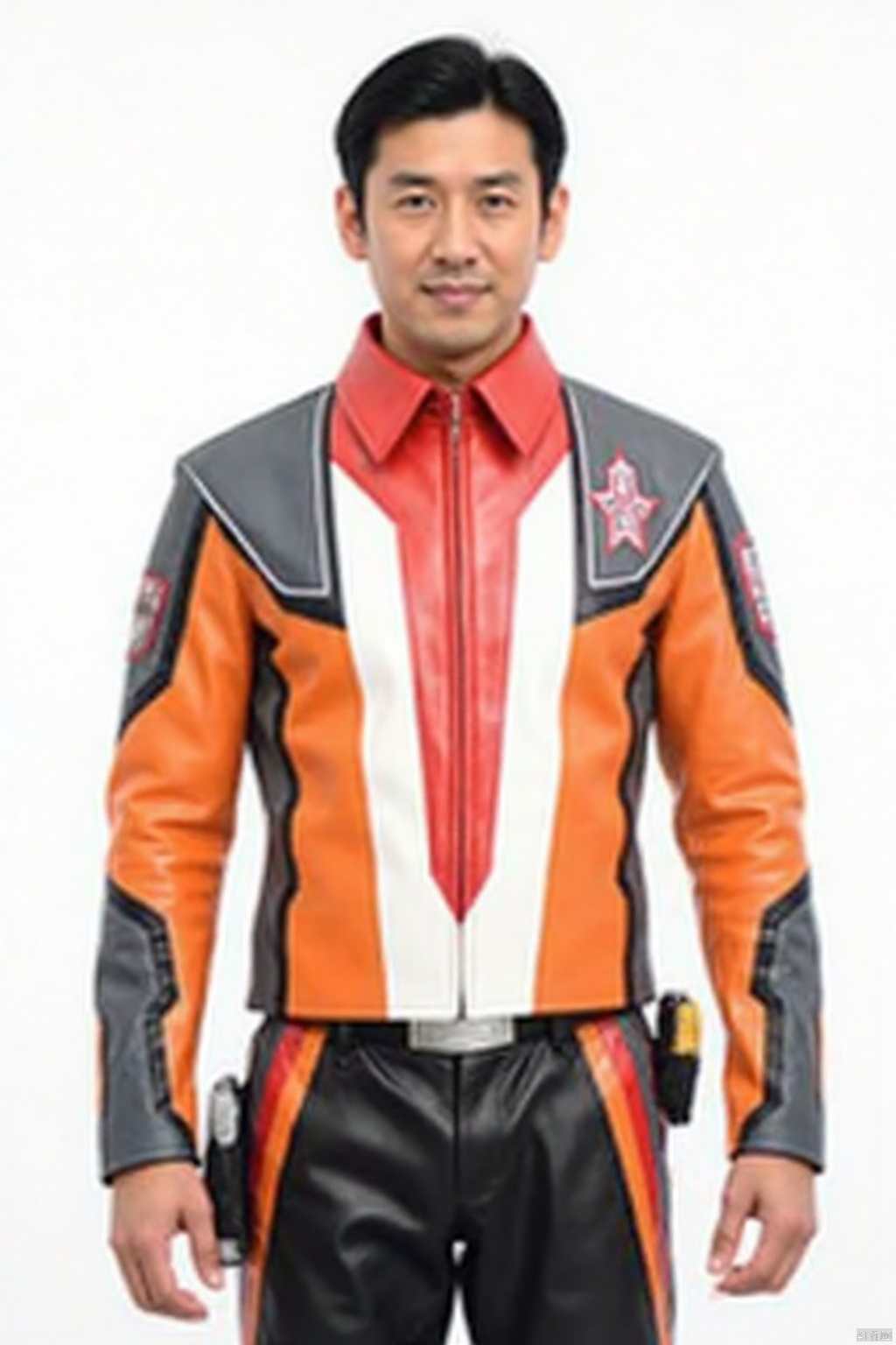 UGP,helmet,collar,belt,logo,uniform,jacket,pants,gloves,boots,emblem,orange jacket,grey pants,orange jacket with grey and white line,orange jacket with red collar,grey pants with white line
