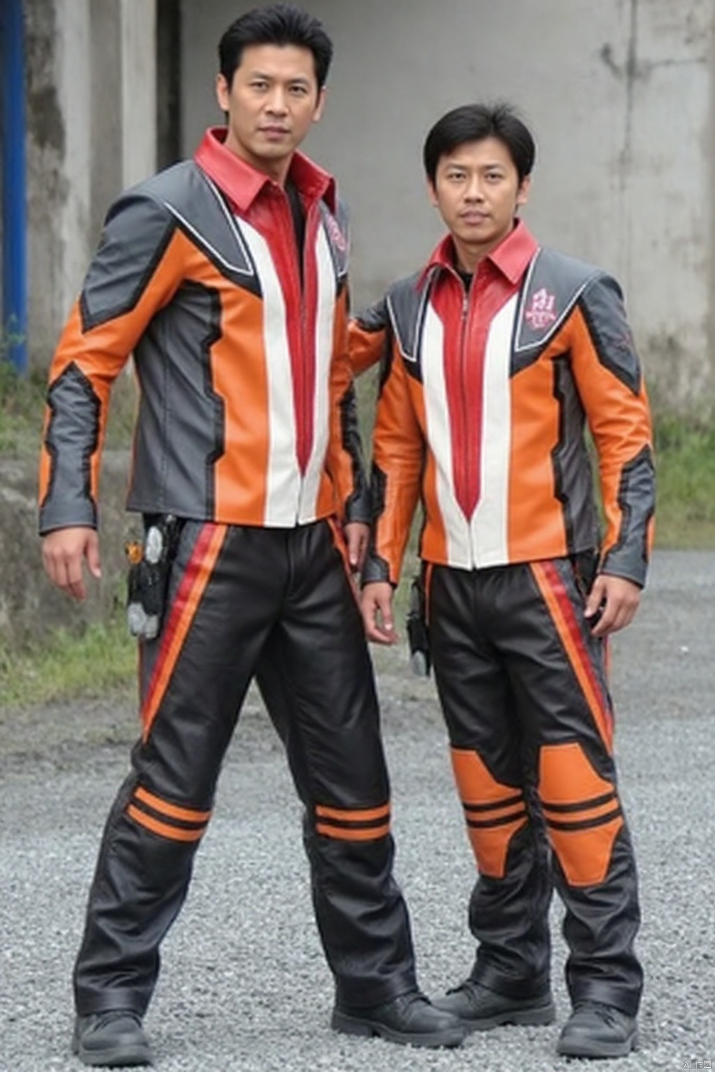 UGP,helmet,collar,belt,logo,uniform,jacket,pants,gloves,boots,emblem,orange jacket,grey pants,orange jacket with grey and white line,orange jacket with red collar,grey pants with white line
