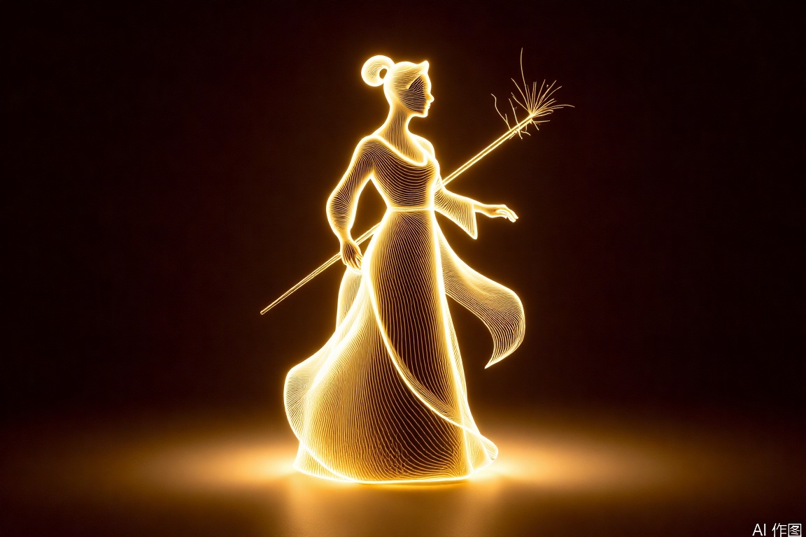 Beautiful women in ancient costume, Light strip art,Figure composed of light,Light - themed 