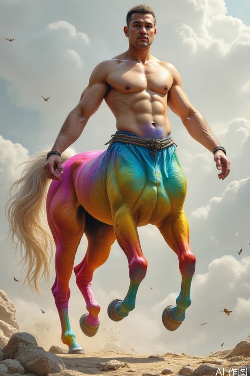 1BOY,handsome,centaur,The upper body is a race of humans and the lower body is a race of horses,Rainbow colored horse skin