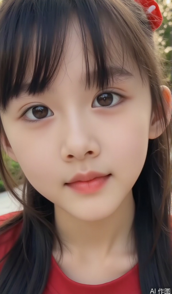 将头发编成鱼骨辫的小女孩,身着一件粉色与白色相间的条纹泳衣,泳衣的胸口处有一个大大的红色蝴蝶结。她站在水上滑梯的顶端,双手紧紧抓住滑梯边缘,脸上露出既兴奋又紧张的表情,即将顺着滑梯滑入下方的水池。滑梯是彩色的,周围有许多小朋友在嬉笑玩耍。午后的阳光洒在水上,反射出五彩的光芒。采用引导线构图,以滑梯为引导线指向小女孩,中景shot,风格活力动感,以粉、白、红、彩色为主色调,突出水上乐园的欢乐氛围和小女孩勇敢尝试的模样。