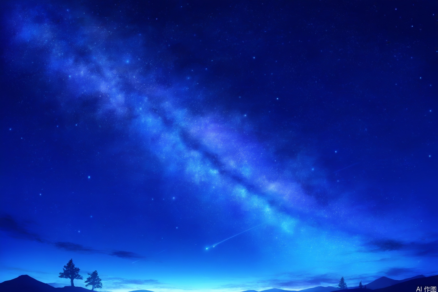 digital illustration

light corpuscle

outdoors

sky

cloud

tree

no humans

night

cat

star \(sky\)

nature

night sky

scenery

starry sky

blue theme

mountain

silhouette

milky way