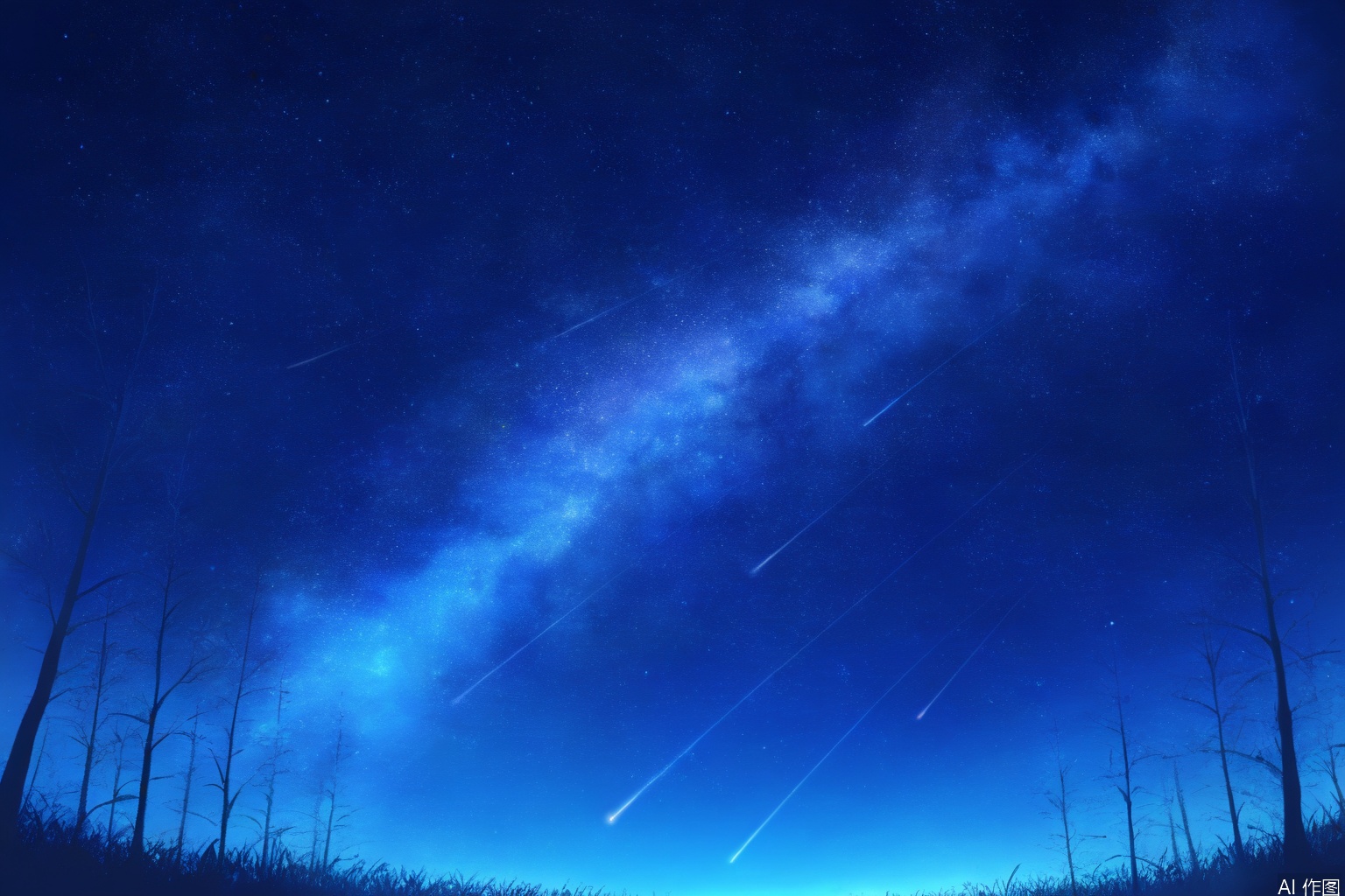 digital illustration

light corpuscle

outdoors

sky

tree

no humans

night

grass

star \(sky\)

nature

night sky

scenery

forest

starry sky

blue theme

shooting star

milky way

