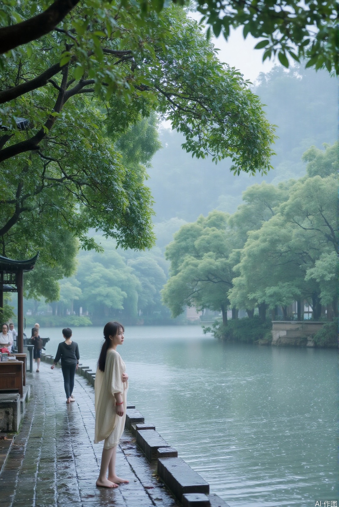 1girl,qinglen,standing,upper_body,looking_at_viewer,river,yanyu,street