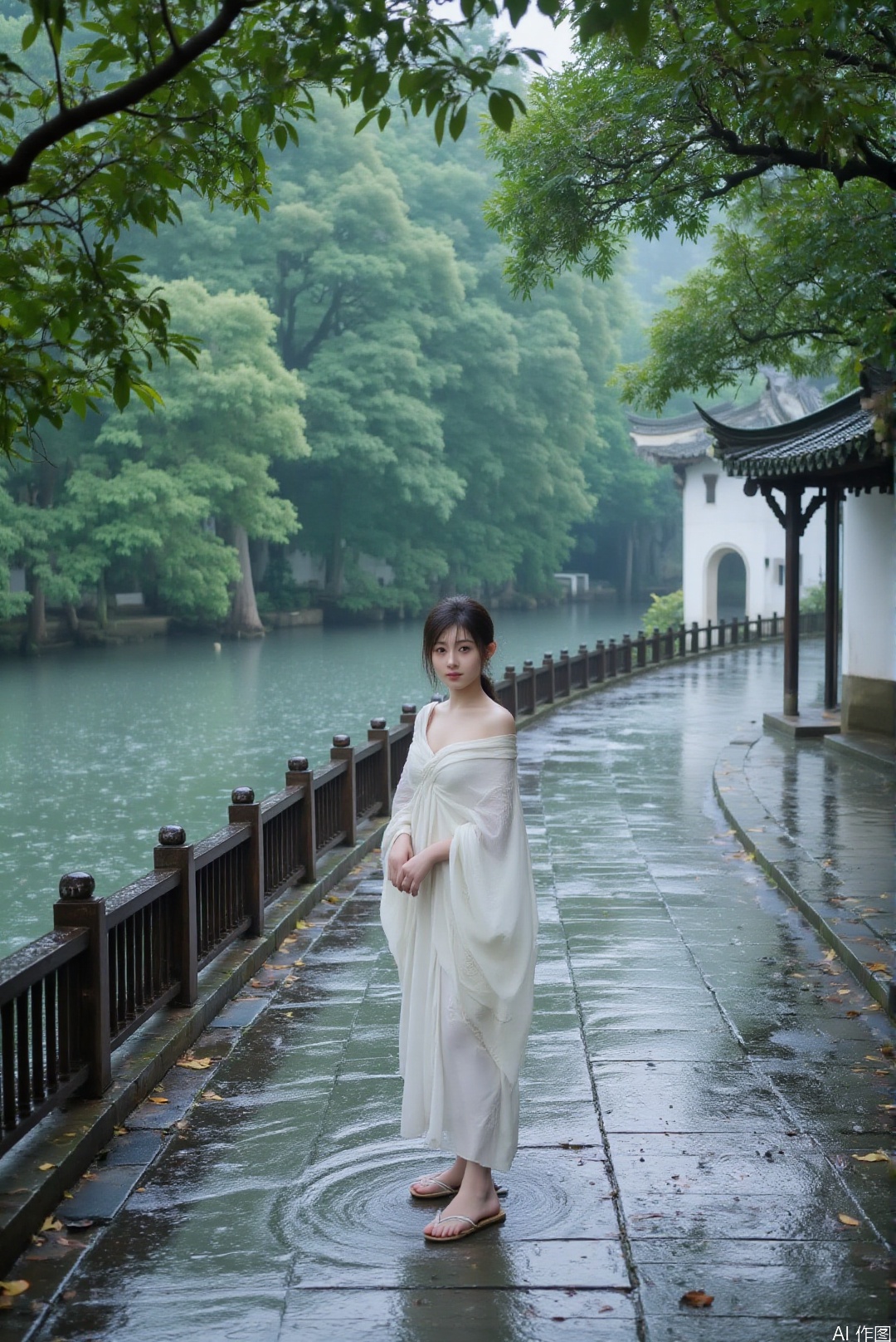 1girl,qinglen,standing,upper_body,looking_at_viewer,river,yanyu,street