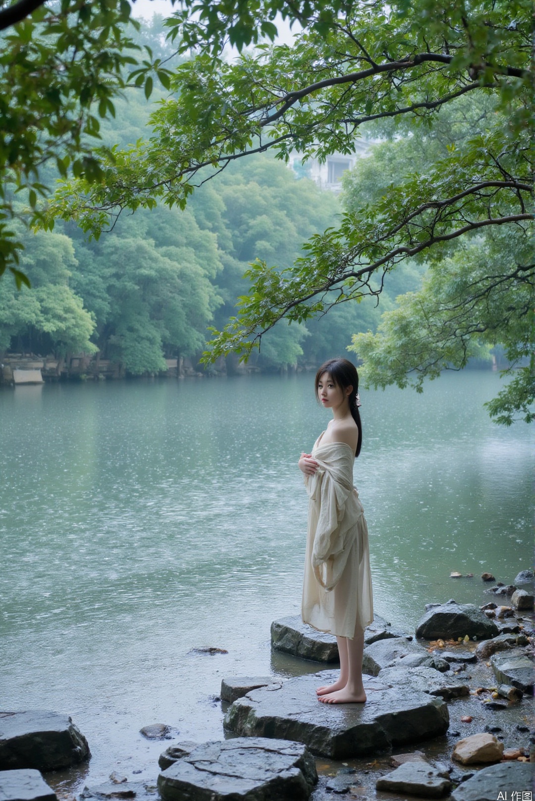 1girl,qinglen,standing,upper_body,looking_at_viewer,river,yanyu