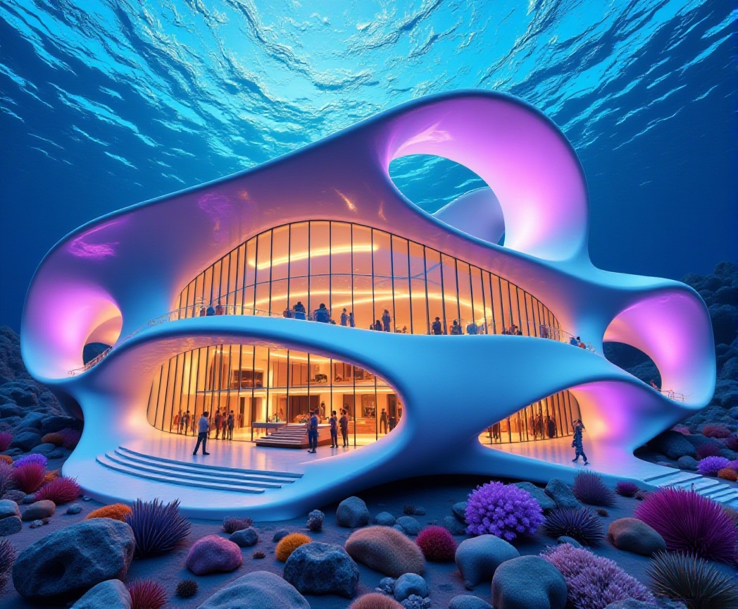 undersea world,  a modern house like a submarine,  like a modern undersea Palace on Tensor.Art