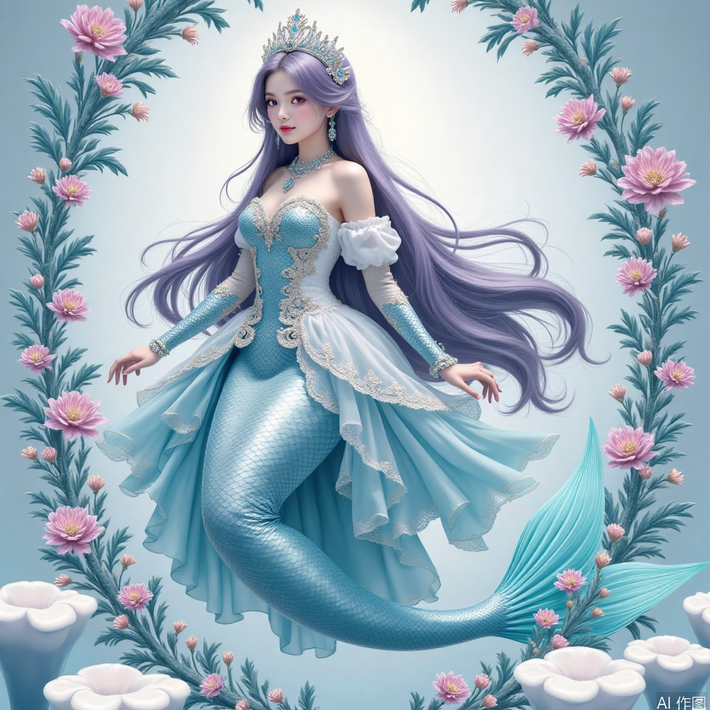 1girl, mermaid, female mermaid,beautiful girl,dress