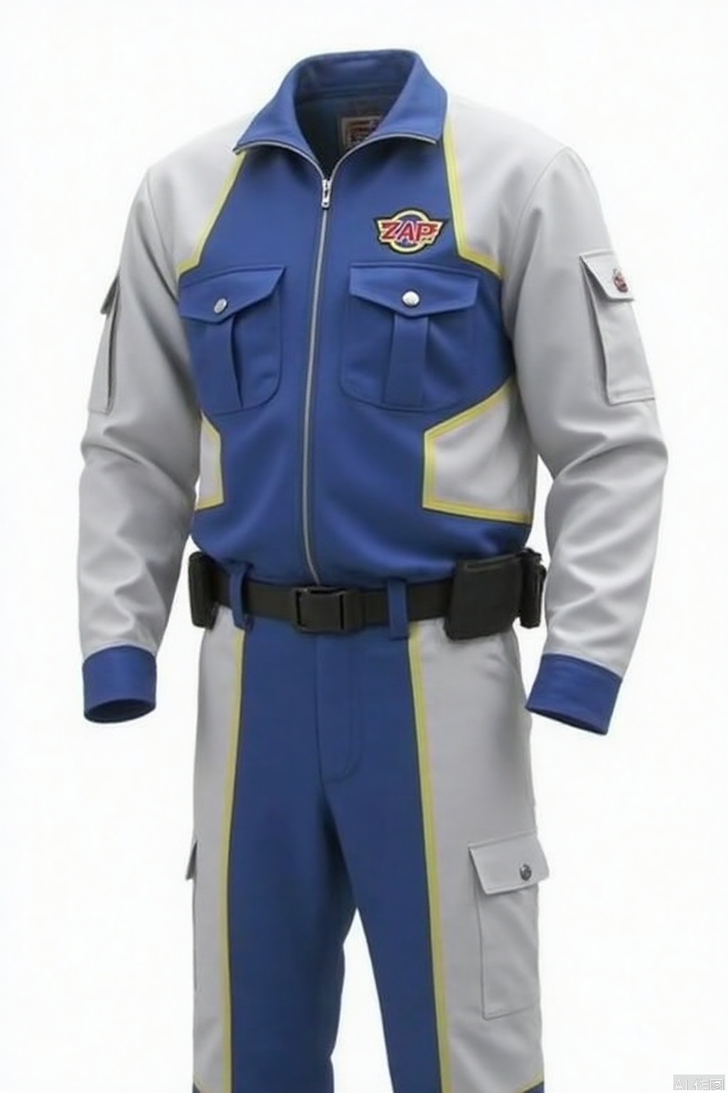 ZAP,collar,belt,logo,uniform,jacket,pants,gloves,boots,emblem,blue jacket,blue pants,blue jacket with grey line,blue pants with gray line