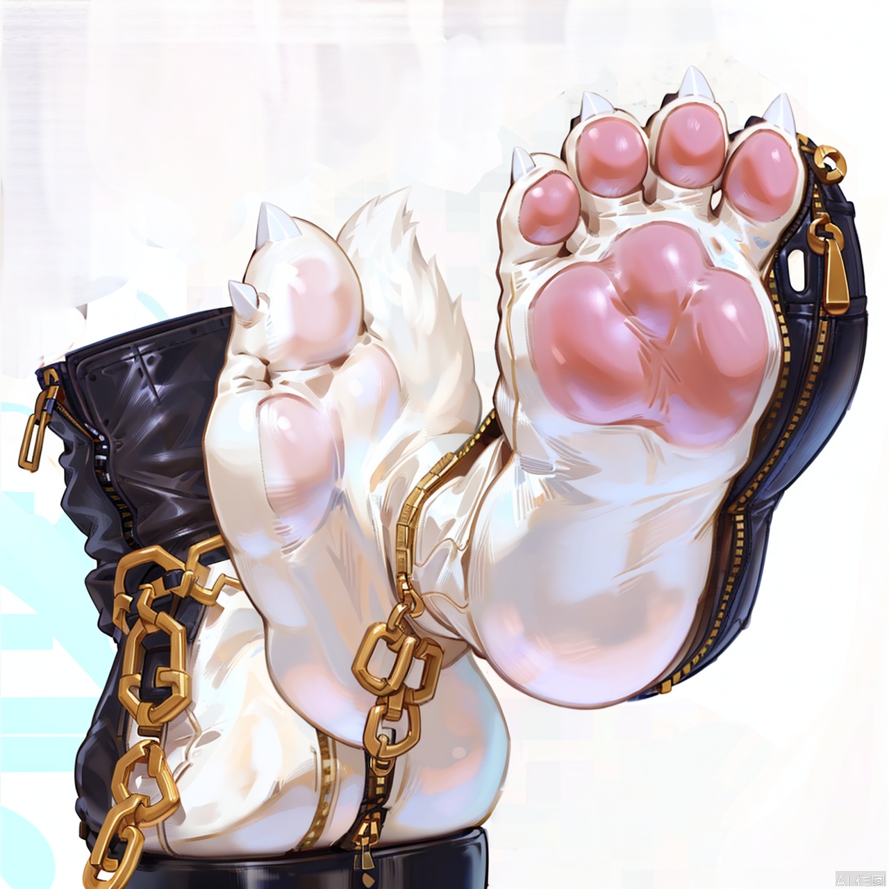 white background, boots, black footwear, high heels,  shose, zipper, pads,furry feet,only feet,furry,white fur on foot