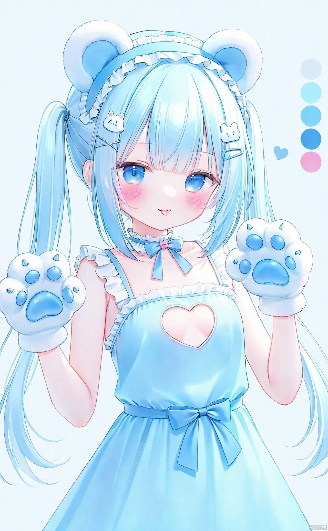 dim1_dim1-1e5ea48c,loli,loli,loli,loli,loli,loli,loli,loli, loradim1_loradim1-22f65b19, 1girl, clothing_cutout, hair_ornament, wing_hair_ornament, cleavage_cutout, blue_eyes, solo, blue_hair, twintails, animal_hands, x_hair_ornament, gloves, bandaid, animal_ears, looking_at_viewer, bandaid_hair_ornament, paw_gloves, frills, tongue, blush, tongue_out, hairclip, long_hair, ice_cream, hairband, heart_cutout, blue_hairband, heart_o-ring, frilled_hairband, shoulder_cutout, dress, :p, drinking_straw, upper_body, sidelocks, color_guide, blue_theme, fake_animal_ears 