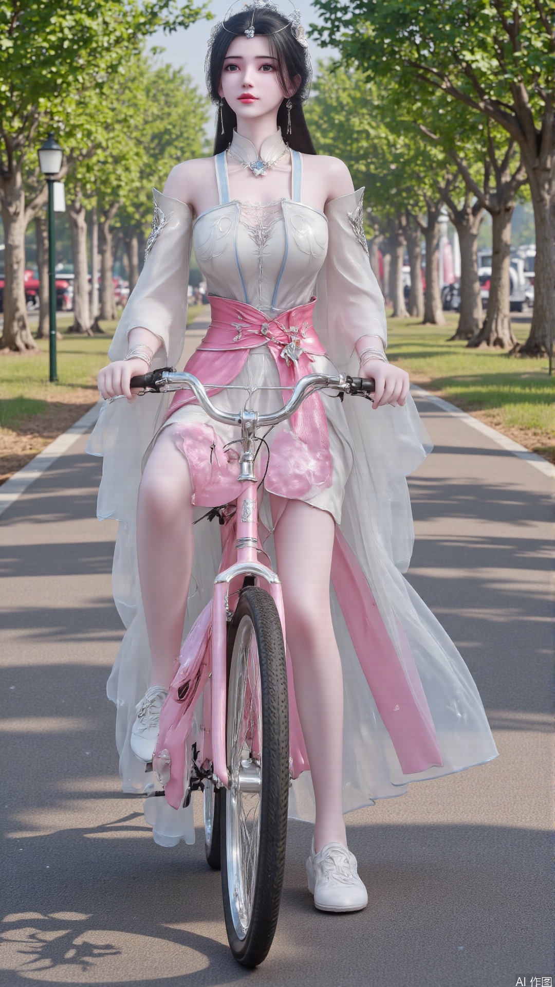 Pink sweet girl on a bicycle, sweet melody floating in the wind 🚴‍♀️💖With the sunshine pouring on her body and the breeze gently brushing her cheeks, the pink sweet girl riding a bicycle is the most touching scenery of this summer day. Let's follow her and feel this lightness and sweetness together. 🌸 Pink cycling girl style: a pink sun hat, protecting the delicate skin, while highlighting the vitality of youth. A flowing pink dress, dancing with the wind, like a princess in a fairy tale. A pink bicycle, her partner in exploring the world and an extension of her sweet image. 🍦 Sweet Summer Time: Riding a bicycle through the boulevard, enjoying the coolness and tranquility of summer. Stop occasionally and taste an ice cream, let the sweetness melt in your mouth and your heart soften. Ride with friends, share the laughter and surprises on the road, and let this sweetness become a common memory. 📸: a picture of a girl riding a pink bicycle, wearing a pink sun hat and a flowing dress, with a tree-lined path,.(all body)
(Show whole body),(all body),(artist:quasarcake:0.8),extreme aesthetic,(wlop:0.6),masterpiece,best quality,good quality,newest,very aesthetic,absurdres,Visual impact,A shot with tension, ultra-high resolution,32K UHD,sharp focus,best-quality,masterpiece,Emotionalization,unconventional supreme masterpiece,masterful details,temperate atmosphere,with a high-end texture,in the style of fashion photography, (Visual impact:1.2),visually striking appearance,impactful picture,offcial art,colorful,splash of color,movie perspective, masterpiece,best quality,amazing quality,very aesthetic,absurdres,best quality,newest