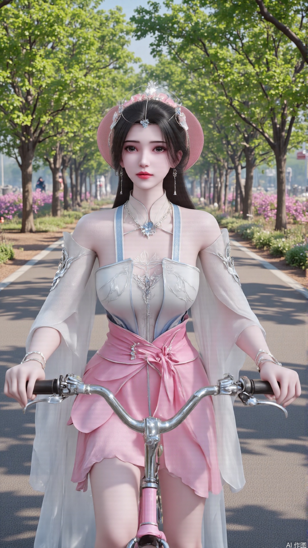 Pink sweet girl on a bicycle, sweet melody floating in the wind 🚴‍♀️💖With the sunshine pouring on her body and the breeze gently brushing her cheeks, the pink sweet girl riding a bicycle is the most touching scenery of this summer day. Let's follow her and feel this lightness and sweetness together. 🌸 Pink cycling girl style: a pink sun hat, protecting the delicate skin, while highlighting the vitality of youth. A flowing pink dress, dancing with the wind, like a princess in a fairy tale. A pink bicycle, her partner in exploring the world and an extension of her sweet image. 🍦 Sweet Summer Time: Riding a bicycle through the boulevard, enjoying the coolness and tranquility of summer. Stop occasionally and taste an ice cream, let the sweetness melt in your mouth and your heart soften. Ride with friends, share the laughter and surprises on the road, and let this sweetness become a common memory. 📸: a picture of a girl riding a pink bicycle, wearing a pink sun hat and a flowing dress, with a tree-lined path,.(all body)
(Show whole body),(all body),(artist:quasarcake:0.8),extreme aesthetic,(wlop:0.6),masterpiece,best quality,good quality,newest,very aesthetic,absurdres,Visual impact,A shot with tension, ultra-high resolution,32K UHD,sharp focus,best-quality,masterpiece,Emotionalization,unconventional supreme masterpiece,masterful details,temperate atmosphere,with a high-end texture,in the style of fashion photography, (Visual impact:1.2),visually striking appearance,impactful picture,offcial art,colorful,splash of color,movie perspective, masterpiece,best quality,amazing quality,very aesthetic,absurdres,best quality,newest